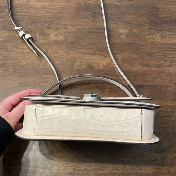 Kate Spade Audrey Flap Croc Embossed Crossbody Bag in Bare Cream - Picture 3 of 11